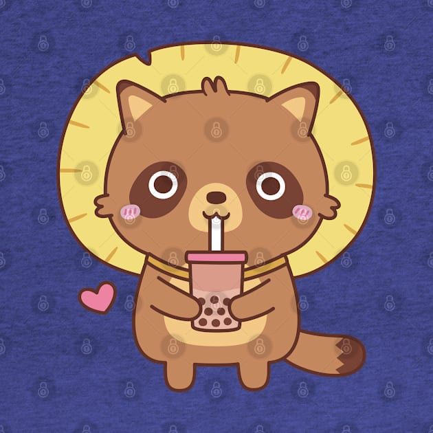 Cute Tanuki With Straw Hat Loves Bubble Tea by rustydoodle